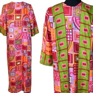 Gorgeous Vintage Mod Print Kaftan Maxi Diana Dean by Julius Lonschein 1960s